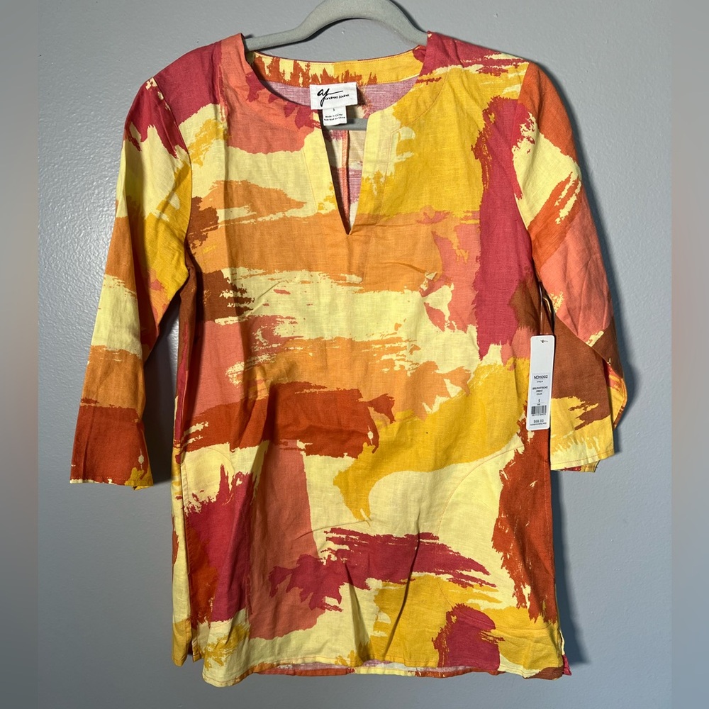 NWT Andrea Jovine Linen Blend‎ Brushstroke Print- Small